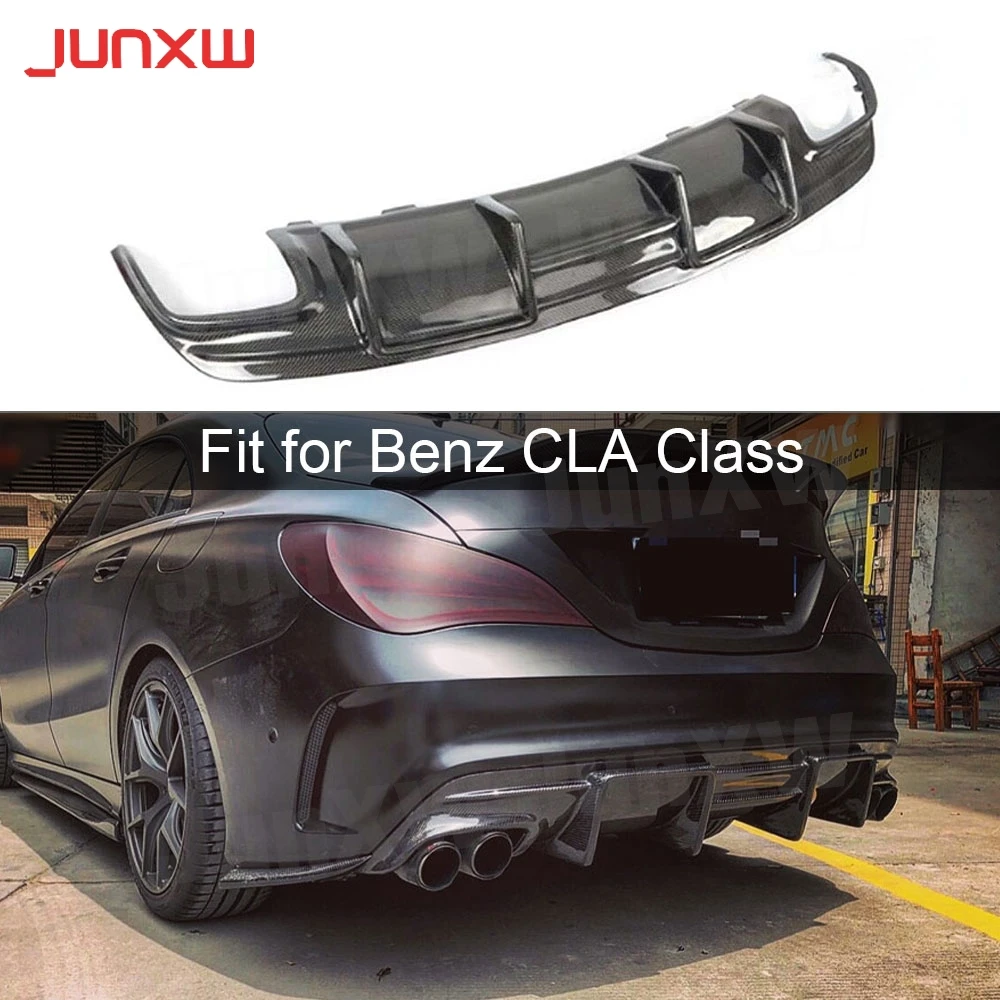 Carbon Fiber Rear Lip Spoiler Diffuser For Benz W117 CLA200 CLA250 CLA260 CLA45 2013-2019 CLA Class With 4-Outlet Exhaust Bumper