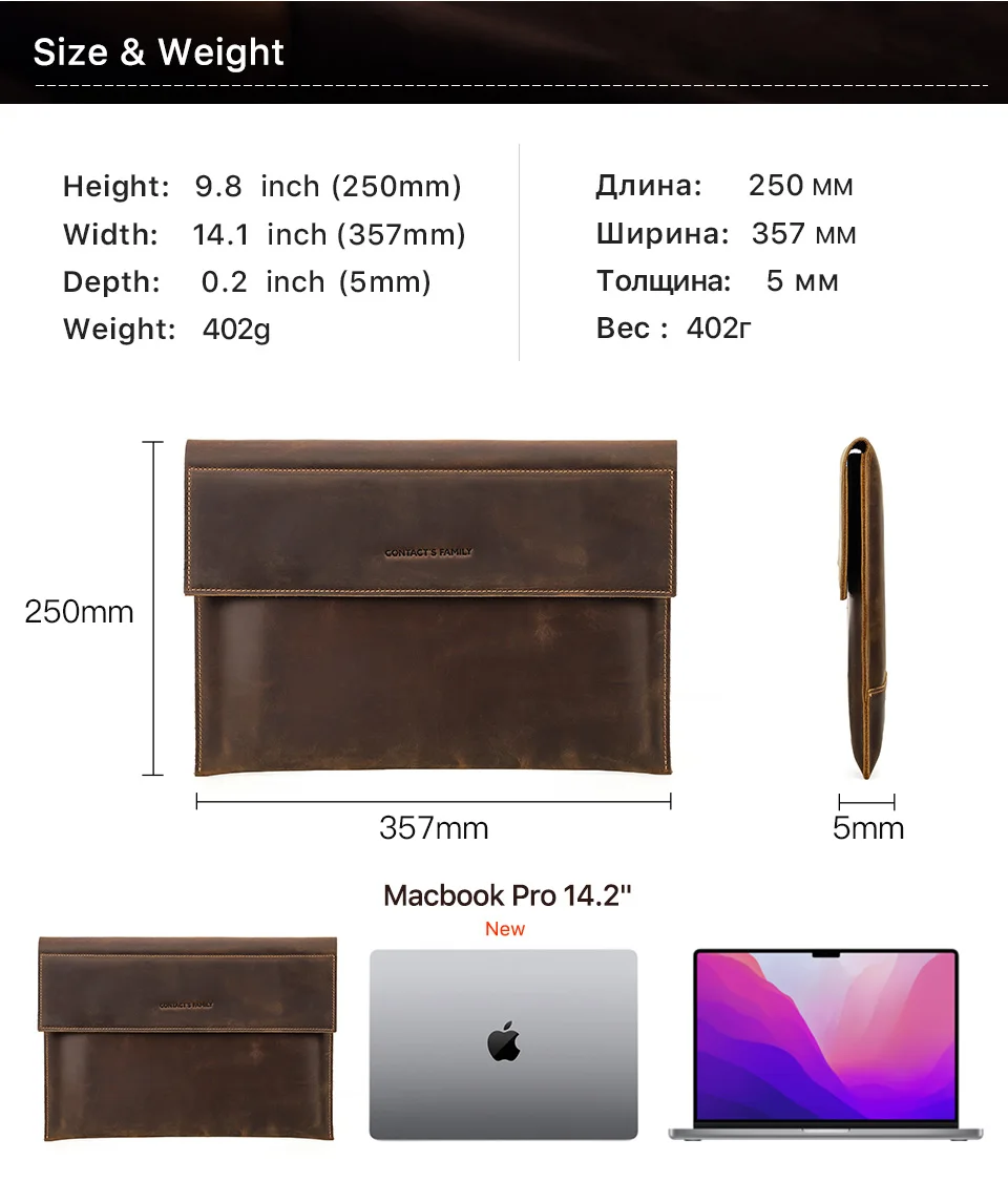 Echtes Leder Laptoptasche für MacBook Air 13 M1 M2 M3 M4 MacBook Pro 14 15 16 Hülle Abdeckung Männer Notebook Computer Tragetasche – Detail 10
