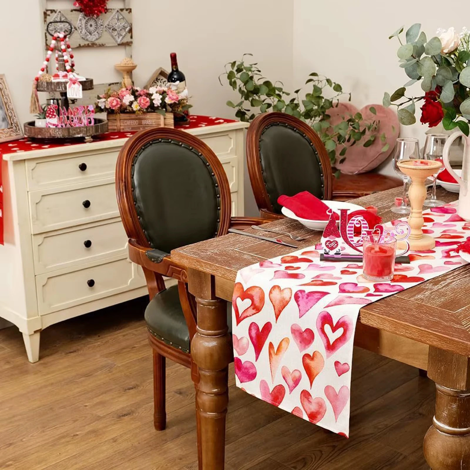 Valentine'S Day Love Heart Table Runners Dresser Scarves Decor Reusable Kitchen Dining Table Runner Party Decoration