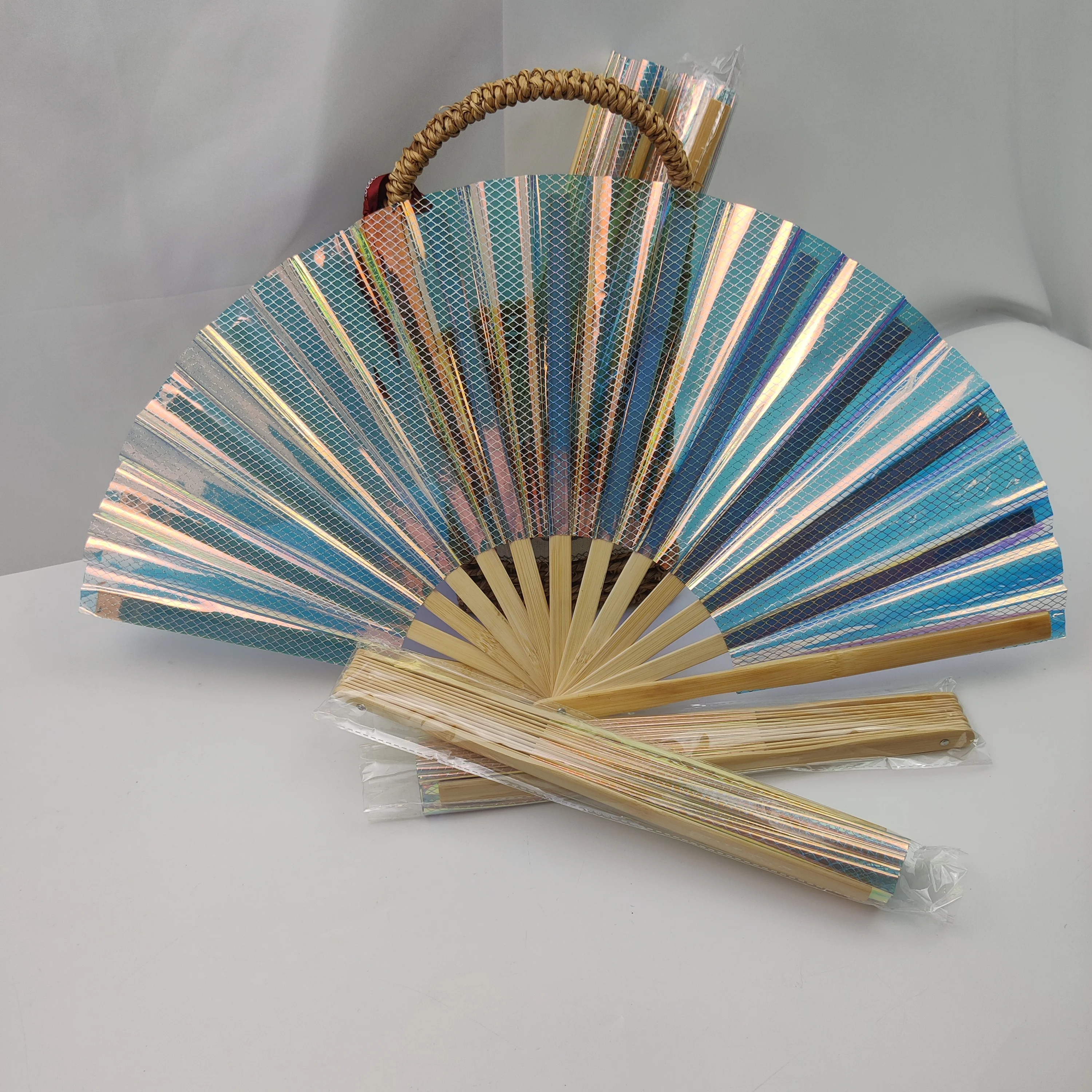 5 pieces/bag fashion PVC folding kungfu hand fans bamboo ribs 33cm rave fans