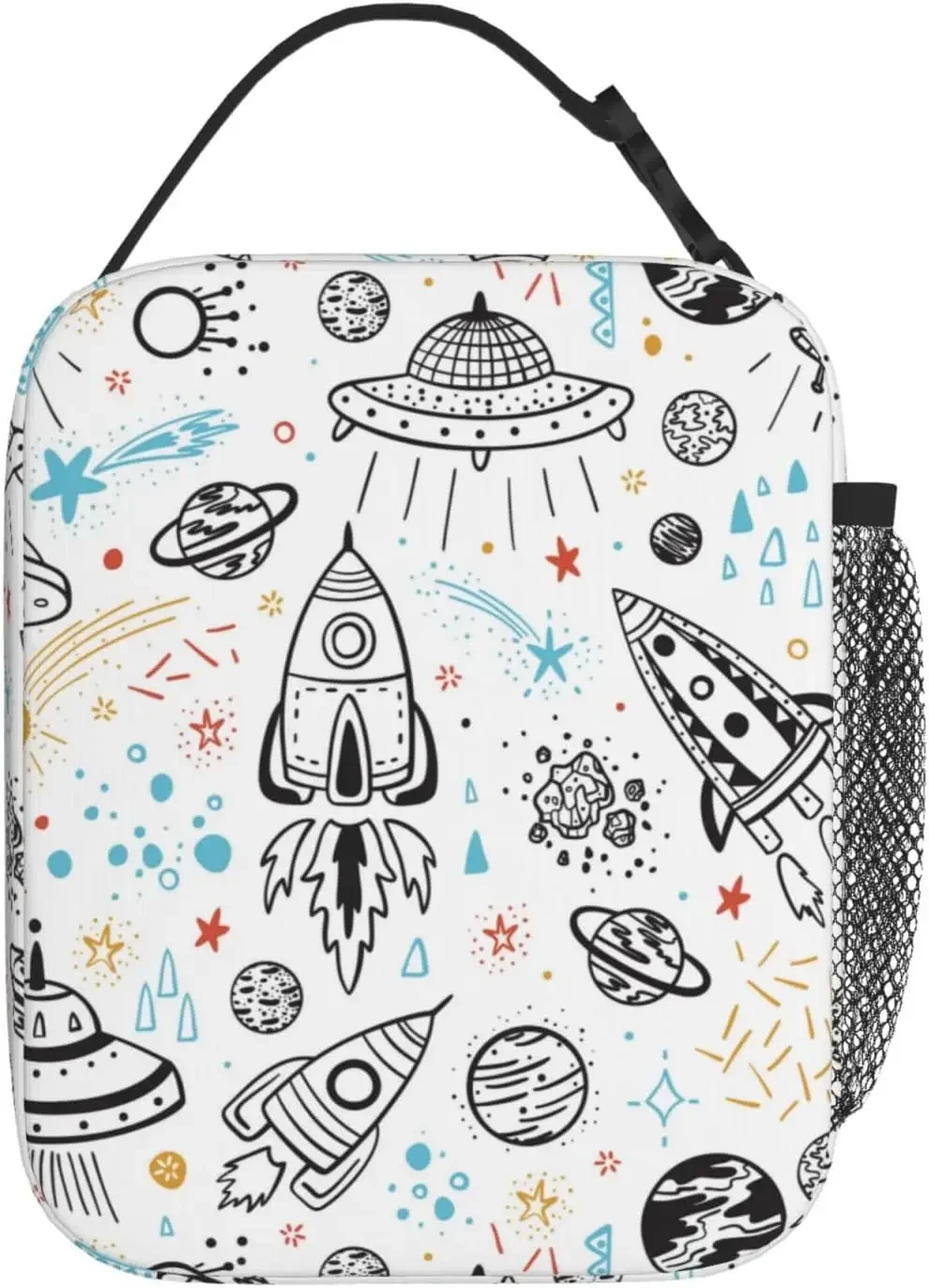 Space Background Vector Seamless Reusable Lunch Bag Lunch Box Insulated Cooler Tote Bag For Women Men Work Office Beach Picnic