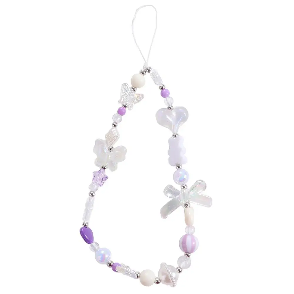 Plastic Bow Beaded Mobile Phone Chain Beaded Phone Charm Pink Bead Love Bow Pendant Ins Bowknot Bowknot Y2K Phone Lanyard