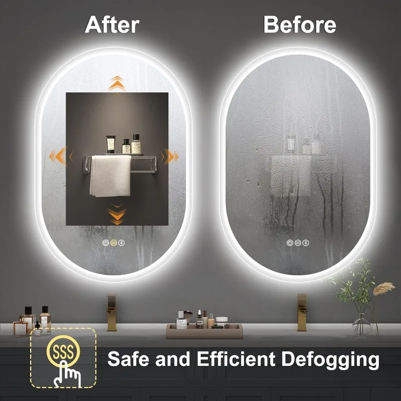 2pcs 24x36 Oval LED Bathroom Mirror with Lights, Anti-Fog, Bluetooth Speaker, 3 Colors Temperature & Dimmable, Lighted Mirrorsl