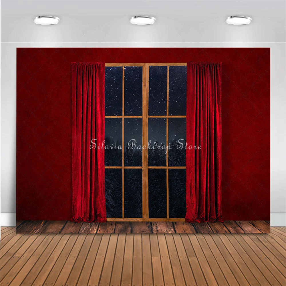 Santas Merry Photography Backdrop Red Christmas Fireplace Photo Background Xmas Tree Kids Family Portrait Photo Studio Props