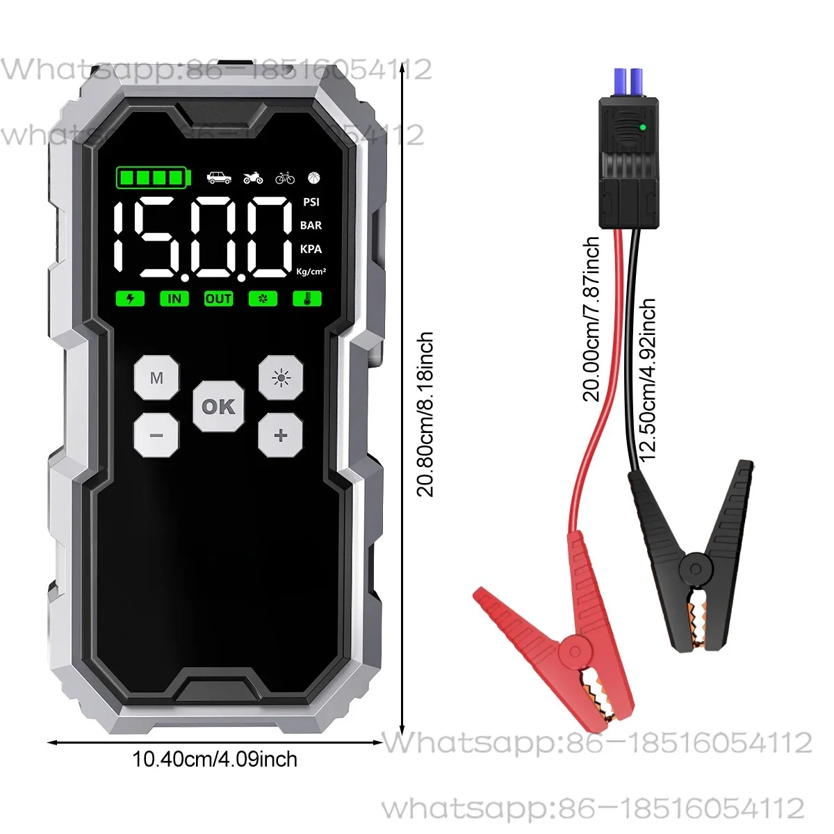 8000 mAh Car Jump Starter with Air Compressor Battery Booster 12V Power Bank with  Flashlight, Smart Cable with Voltage Display
