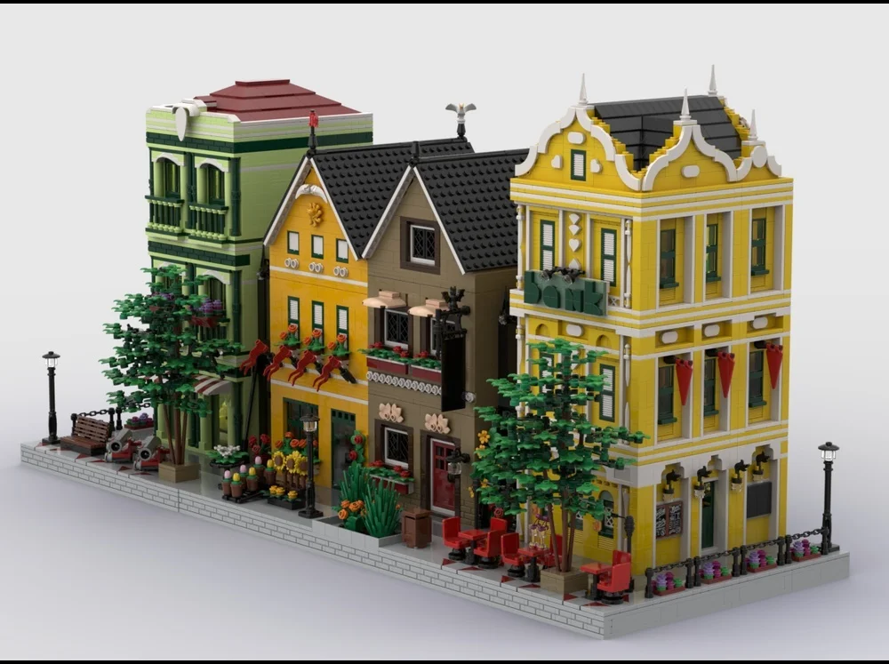10470PCS MOC Colorful Coastal Street View Building Blocks Colonial Style Architecture Model DIY Assembly Gifts Adults Collection
