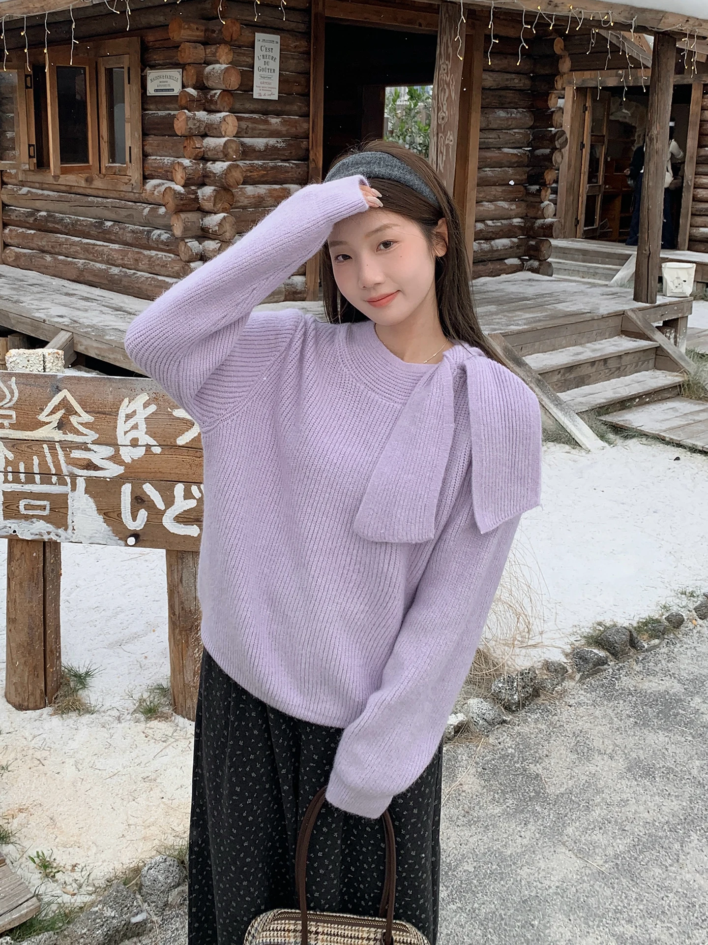 

Свободный вязаный свитер с длинными рукавами для женщин, фиолетовый, с высоким воротником, с поясом, теплый зимний, мягкий, удобный, универсальный топ U77