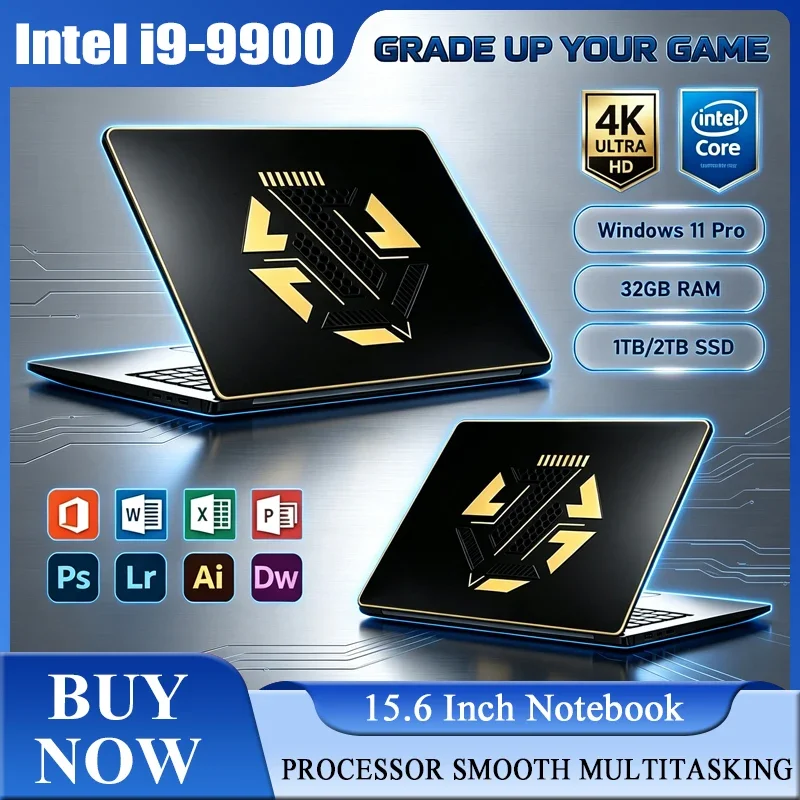 2026 New 15.6'' Laptop Intel Core I9-9900 32GB 2TB Gaming PC Ultra Slim Office Study Computer PC Windows 11 Pro 1920*1080 HD