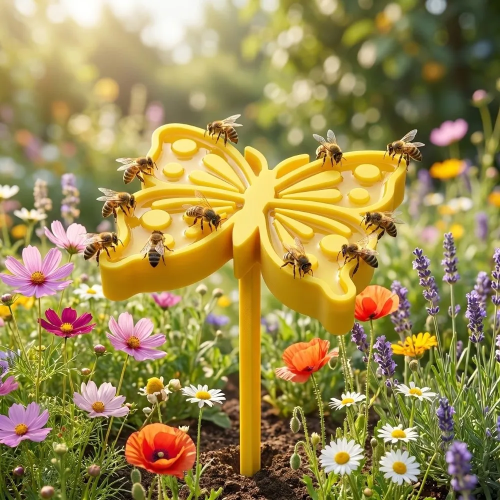 3D Printed Bee Butterfly Water Dispenser Garden Decoration Butterfly Shape Insect Drinking Cup with Ground Stake DIY