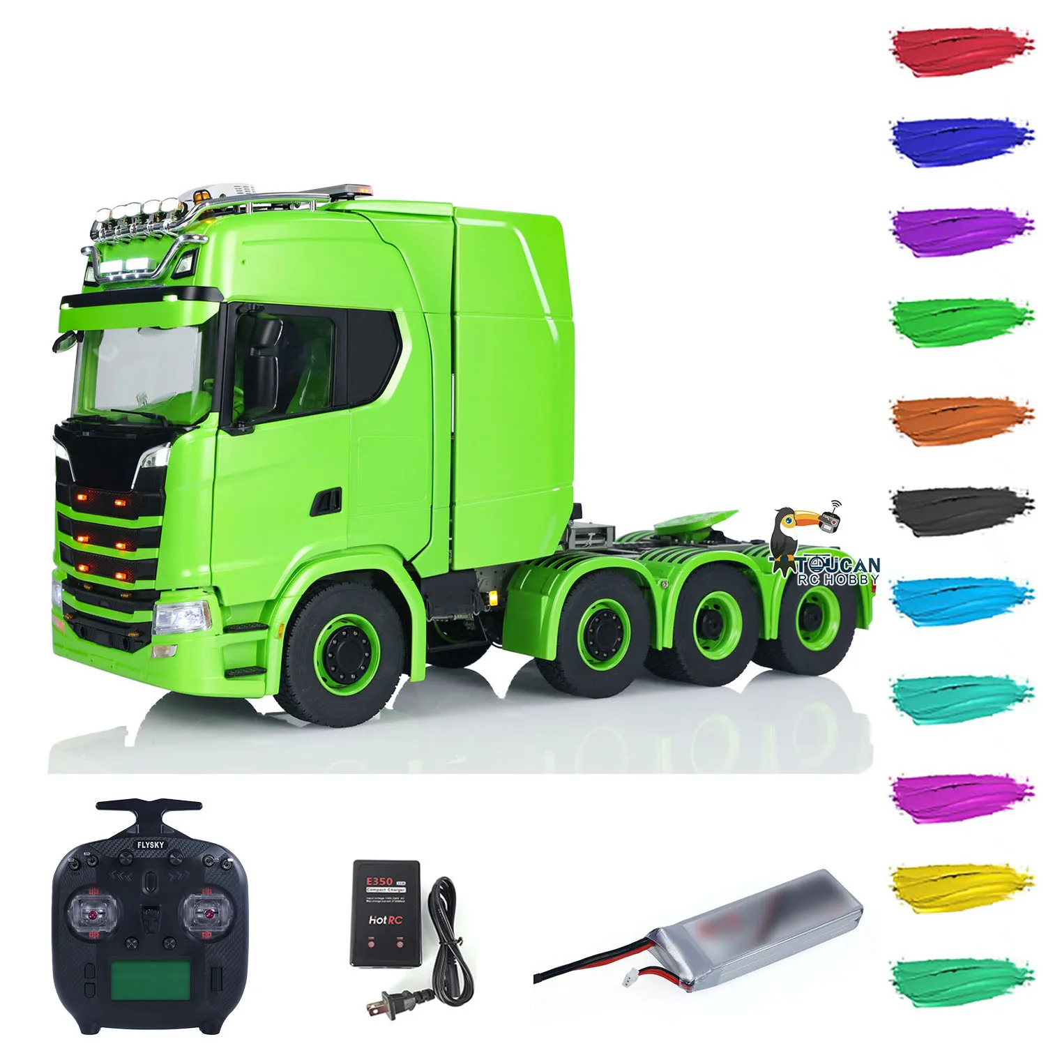 1/14 8x8 RTR Metal Chassis RC Tractor Truck 770S Remote Control Lorry ST8 Radio Warning Lights Spotlight Magnetic Light Sound