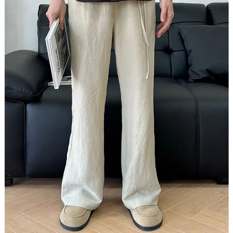 Cotton Linen Pants Men Fashion Black Casual Wide Leg Pants Men Streetwear Korean Loose Flared Pants Mens Trousers M-2XL