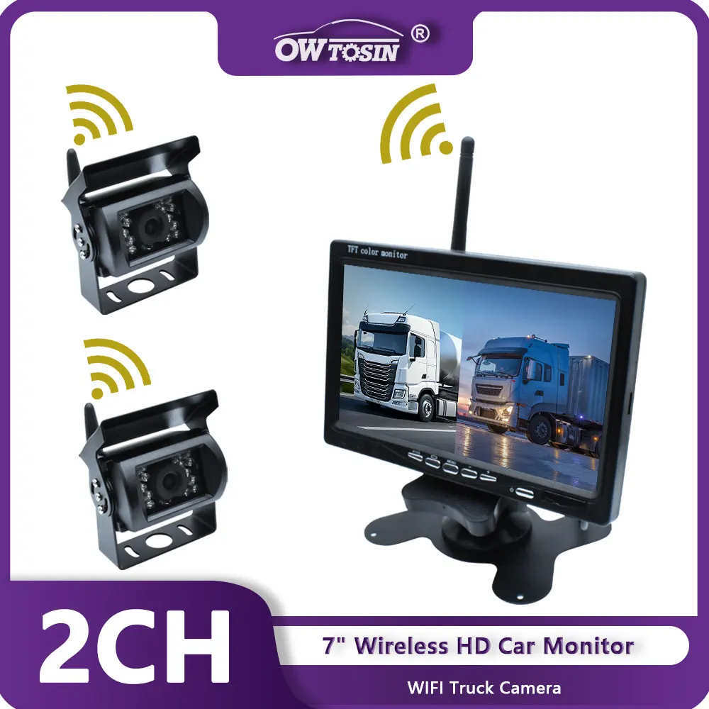 HD Wireless 7 inch Car Monitor Screen Vehicle View Camera For IR Night Vision Truck Bus  Excavator Rearview Image 12V-24VDisplay