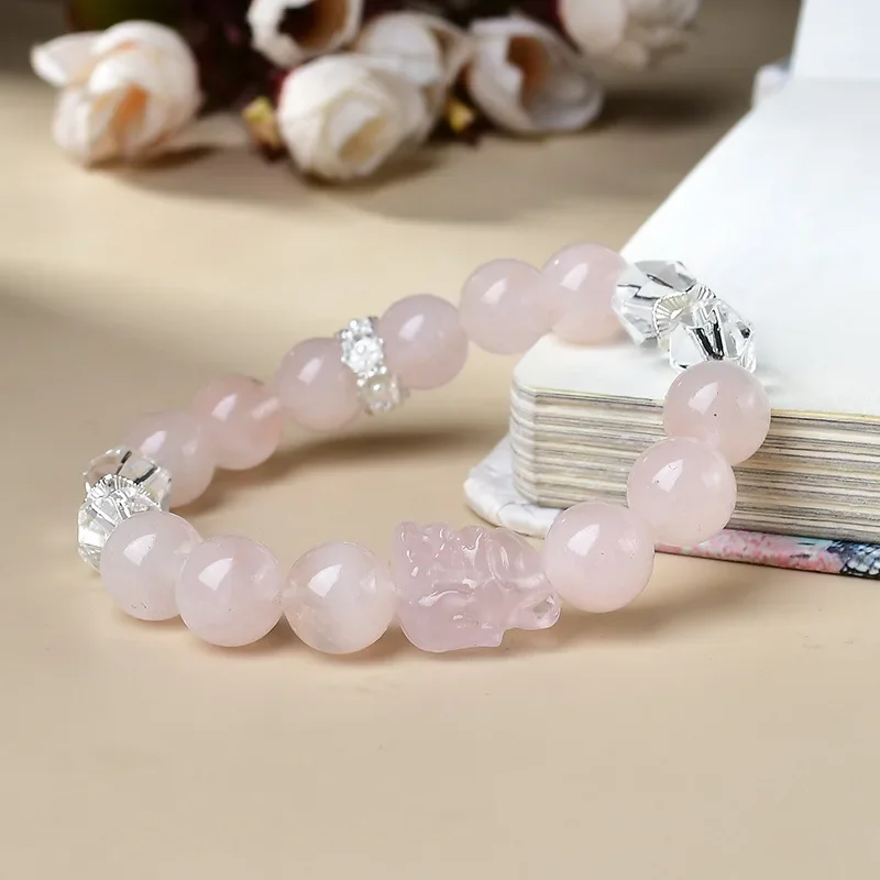 

Natural Crystal Powder Crystal Nine-tailed Fox People Bracelet Women's Light Luxury Fashion Lucky Bracelet, Gift