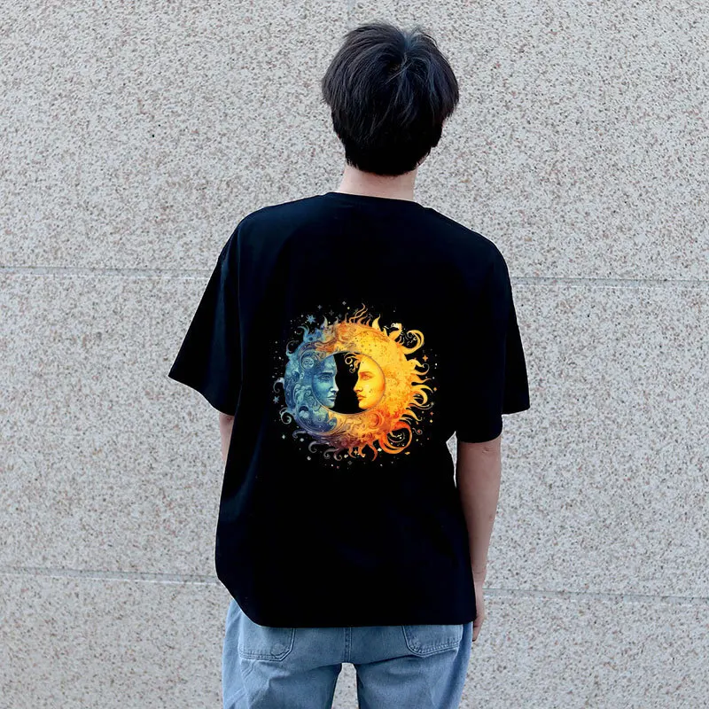 Heat Transfer on Clothes Iron On Patch for Hoodies, Sun and Moon, DTF Thermo Sticker Decals for Men and Women view 4