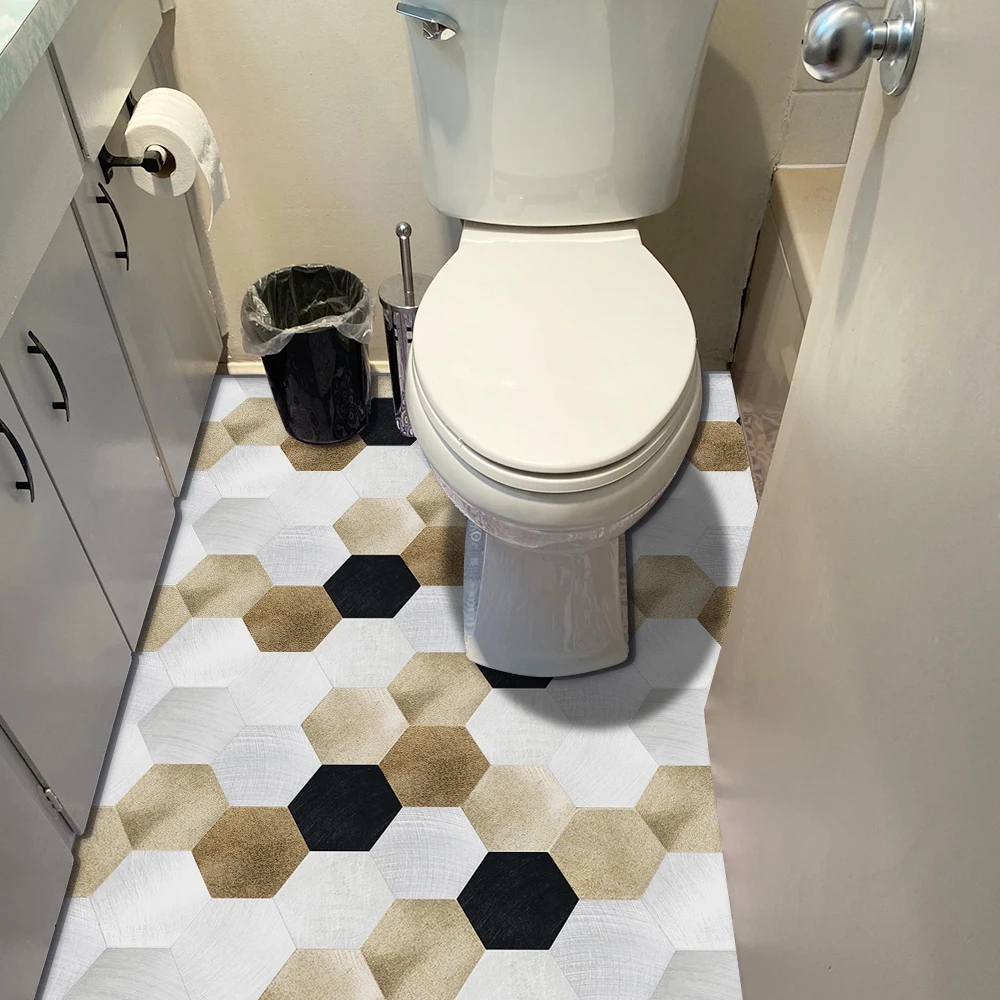 Gold Black White Marble Hexagon Tiles Floor Wall Stickers Kitchen Bathroom Home Decor Peel & Stick Twill Surface Art Wall Decals