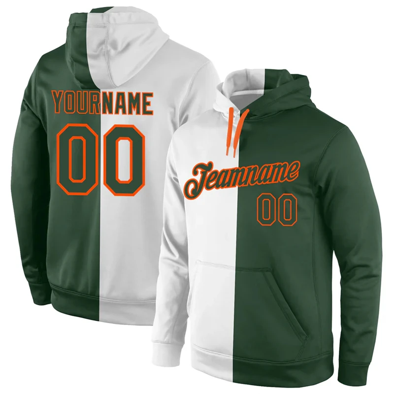 Custom Name Number Split Double Color Hoodies Fashion Simple 3D Printed Hooded Mens Sweatshirt Loose Team Uniforms DIY Pullovers