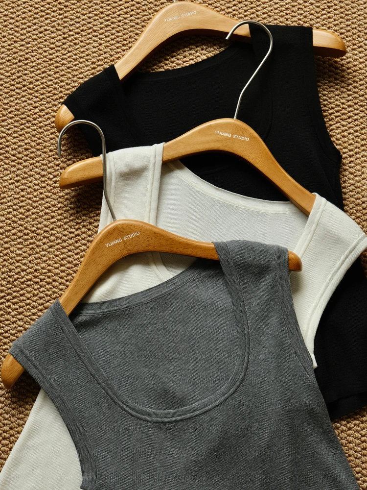 

Ele JIANG Ruche Vest Slim Fit Large U-Ne Elastic Tank Top Summer Faion Women's Inner Wear Regular Thin Pure Color