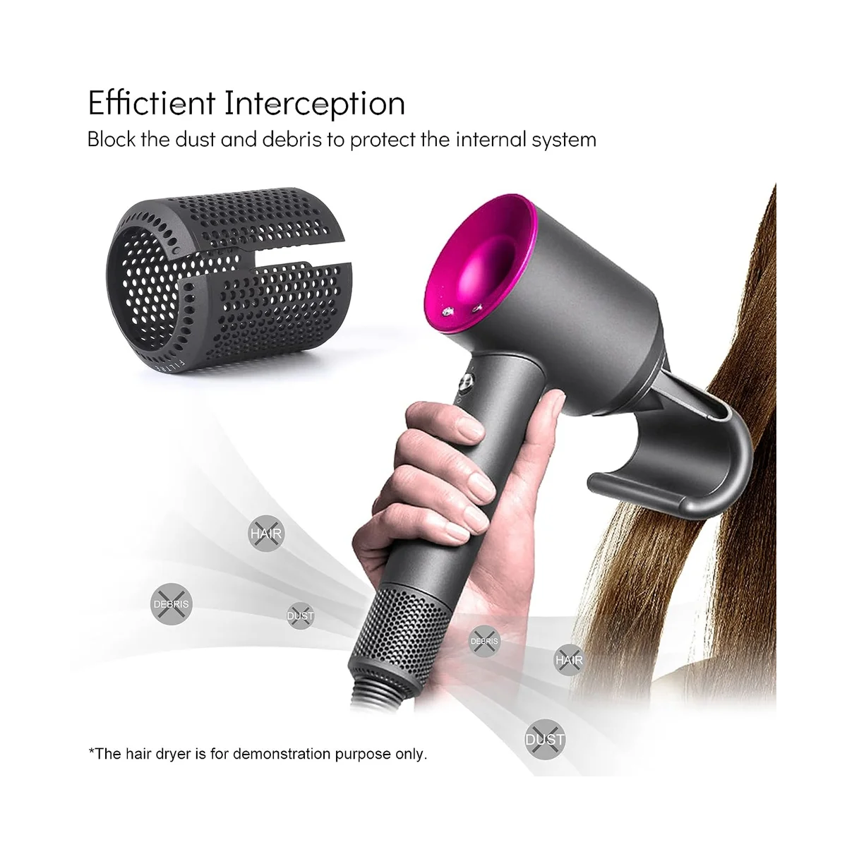 Hair Dryer Inner Filter + Outer Filter Cage for Dyson Hair Dryer HD01 HD03 HD08 Models, with Filter Cleaning Brush A