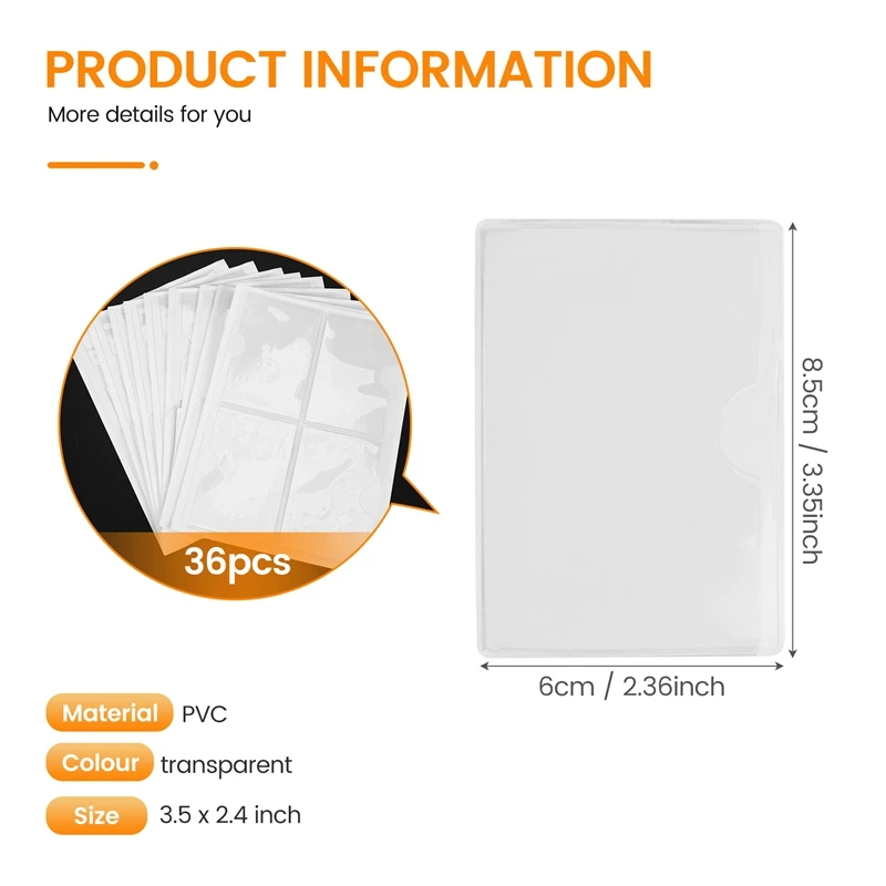 A16R-36Pcs Self-Adhesive Label Card Holder Index Pockets Holder 6X8.5Cm Clear Plastic Card Holder Adhesive Label Holder