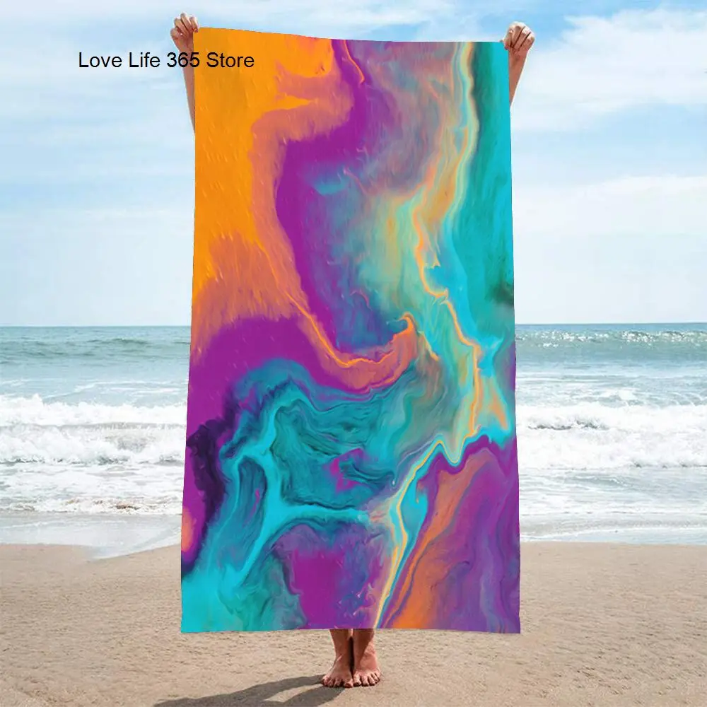 

Colorful Abstract Printed Beach Towel Soft Rectangular Turtle Mermaid Bath Towel Picnic Camping Absorbent Quick Drying Towels