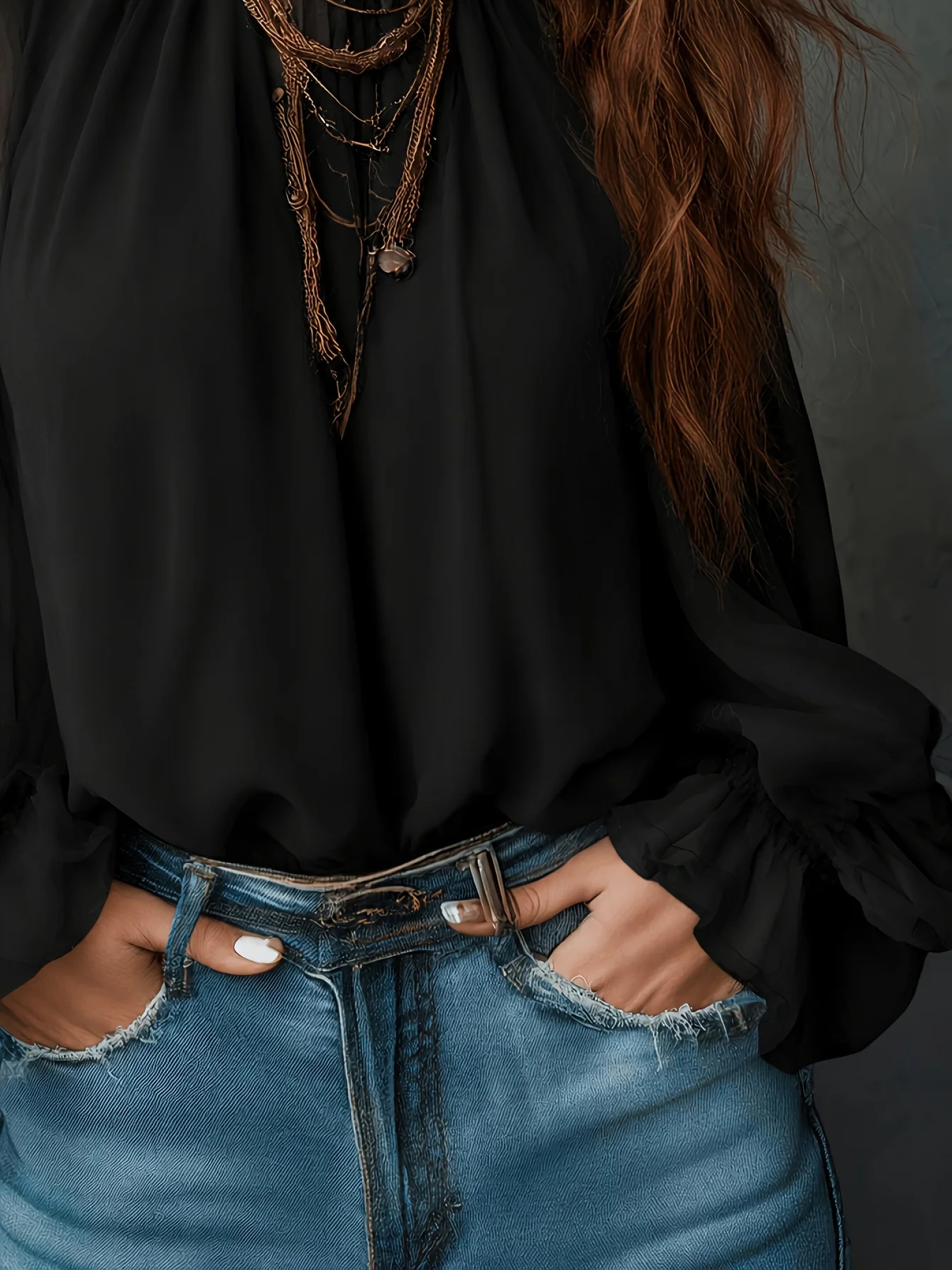 Boho Paisley-Print Chiffon-Top Damen Sexy Off-Shoulder Bluse mit Trompetenärmeln Retro 70er Fairycore Hemden – Detail 23