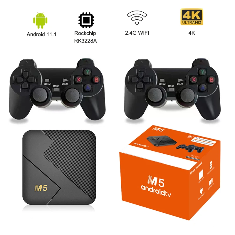 

M5 classics retro game With dual handle Android 11.1 HD 4K WiFi 4G Dual System 64GB 10000 Smart Box