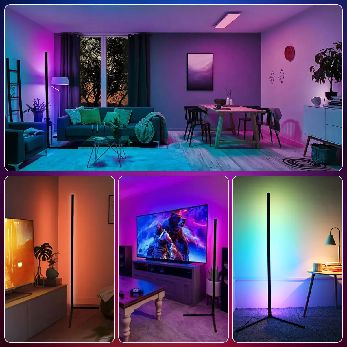 160cm Dimmable Smart Tuya Corner Floor Lamp RGB LED Modern Mood Lighting Alexa Stand Lights for Living Room Bedroom Gaming Decor