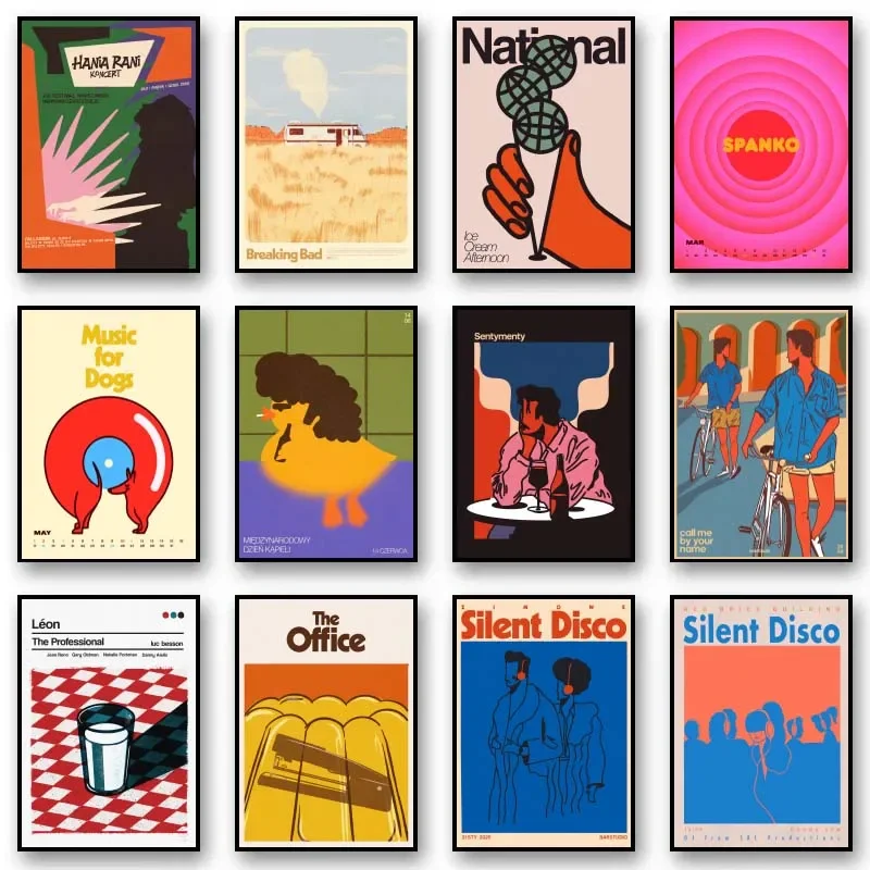 Póster de movimiento Vintage, ilustraciones de discoteca silenciosas, arte de pared Retro para oficina, carteles para sala de estar, pintura para dormitorio sin marco