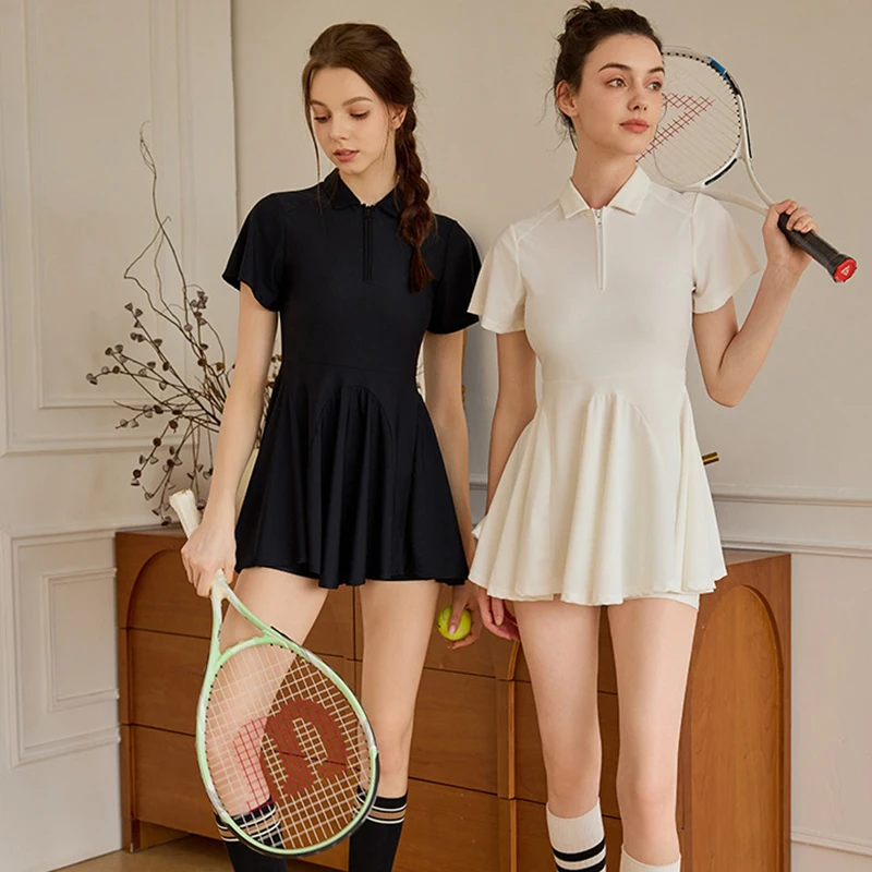 Women Short Sleeve Tennis Dress Polo Summer Golf Dresses with Inner Short Ladies Quick-dry Ruffle Yoga Outfit New Arrival Skirts