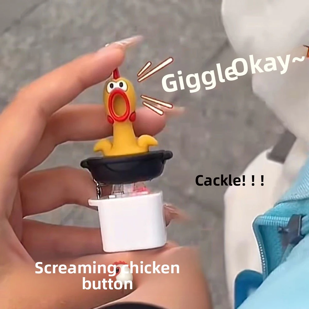 Screaming Chicken Button Keychain Funny Chicken Sensory Toy Stress Relief With Led Portable Bag Charm Backpack Decoration