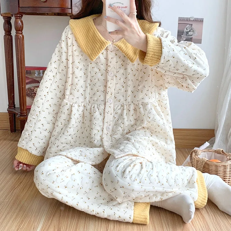 2023 New Autumn Winter Air Cotton Postpartum Sleepwear Pure Cotton Breastfeeding Loungewear Pregnant Women Pajamas Warm Homewear