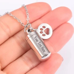 Custom Pet Dog Paw Pet Memorial Urn Necklace Stainless Steel Cat Keepsake Pendant Ashes Holder Cremation Jewelry Dropshipping