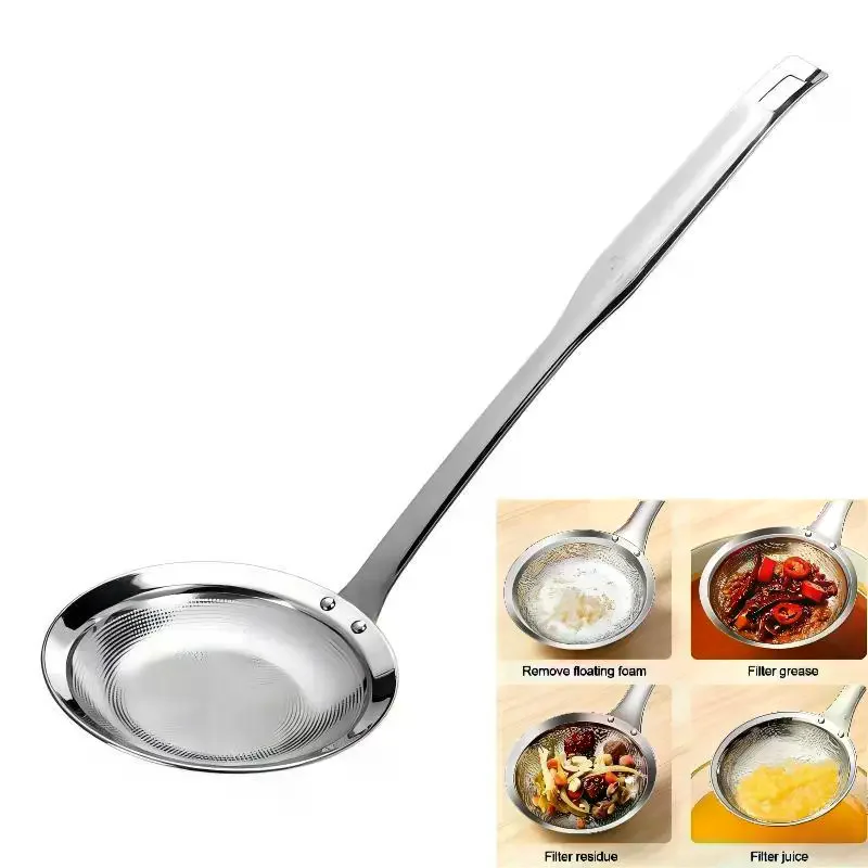 316 Stainless Steel Fat Skimmer Spoon Fine Mesh Grease Foam Removing Oil Dregs Fishing Percolator Fried Food Net Strainer