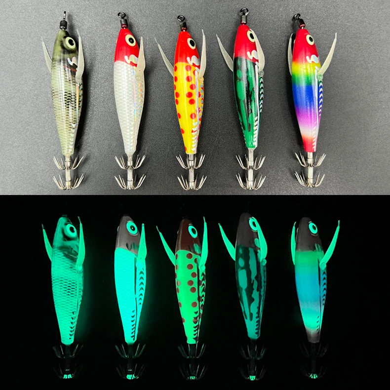 ShareShark 5 Stück/Box 8CM/5.3G Garnelenköder mit Tintenfisch-Jighaken, Drehgelenk, Leuchtend, Realistisch, Bionischer Kunstköder – Detail 3