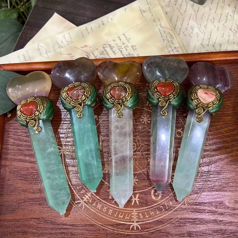 Hand Made Natural Fluorite Semi Precious Healing Stones 7 Chakra Crystal Witch Magic Wands Reiki Stick For Home Decoration