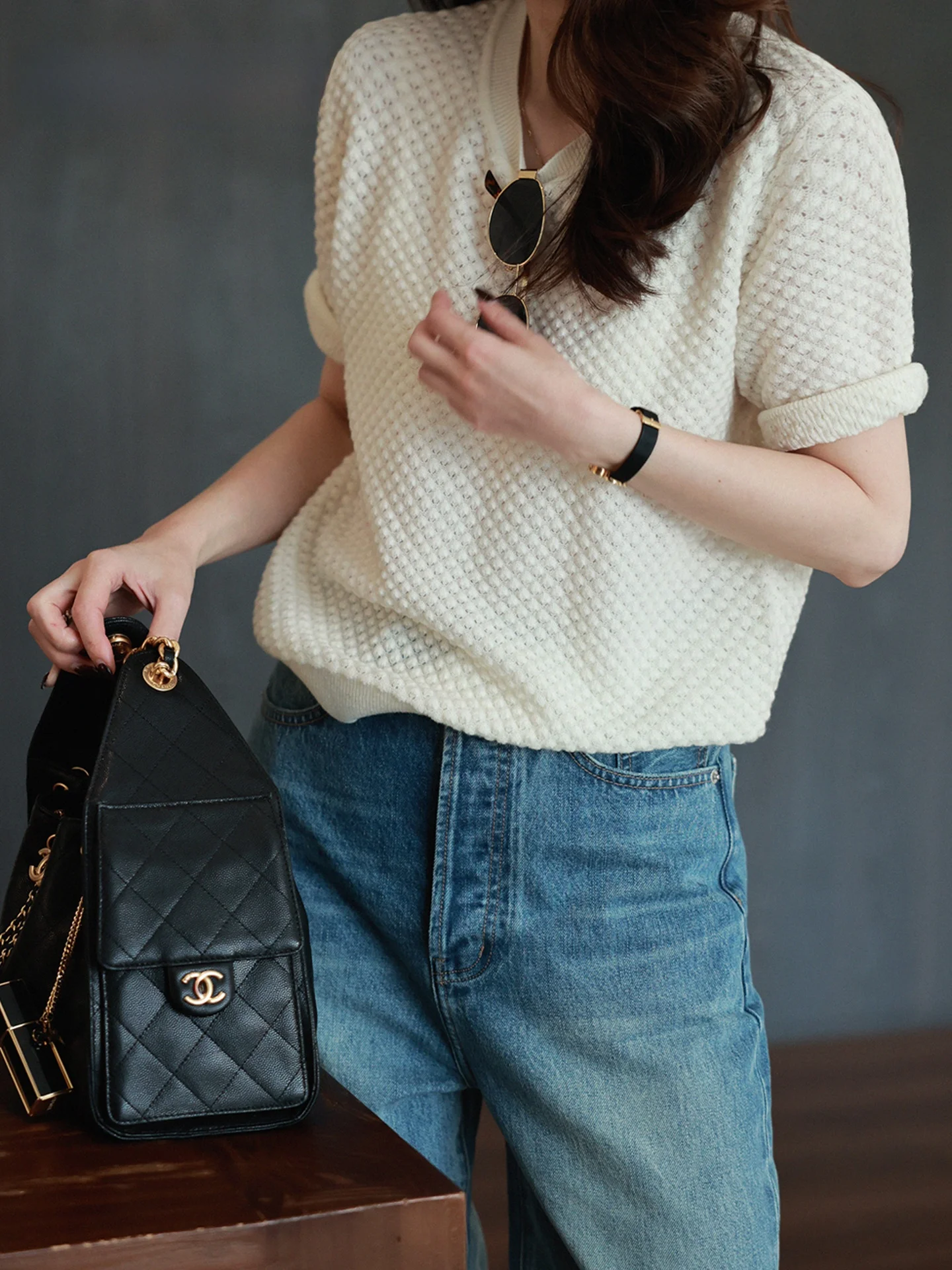 

PKHHK Special Spring New Tee Colors Simple Faion Gentle Personali Tee Dimensional Soft ort Sve Knitted Woolen Sw...