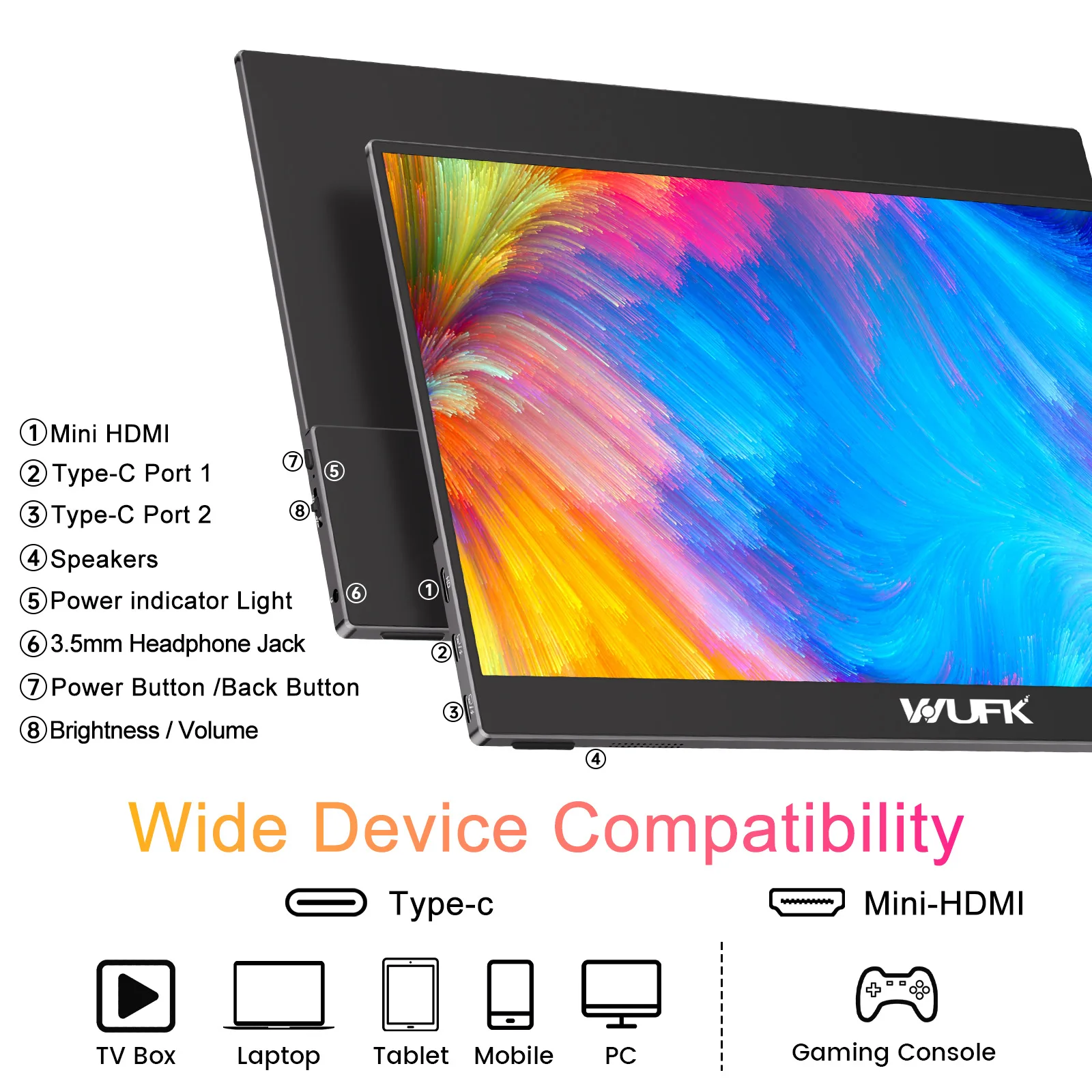 13.3-Inch OLED portable display One-line direct connection switch Computer secondary screen 60hz mobile phone expansion screen