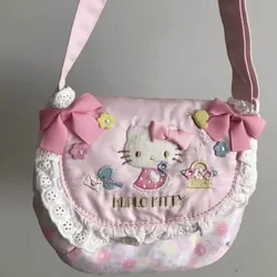 MBTI lindo bolso de hombro de Hello Kitty para mujer bordado dulce moda exquisita bolso cruzado Lolita estético bolso Vintage