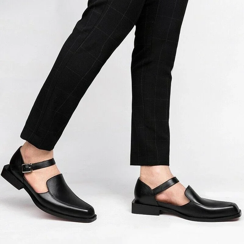 New Black Men's Summer Sandals  Pu Leather Buckle Strap Dress Shoes for Men Business Formal Shoes Men