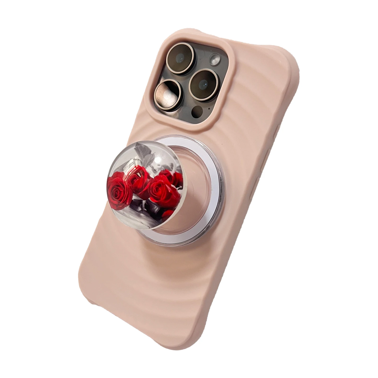 Niedlicher 3D Roter Rosen Handyhalter für universelle Handyhüllen – Magnetische Halterung für iPhone 17 Pro Max Griptok