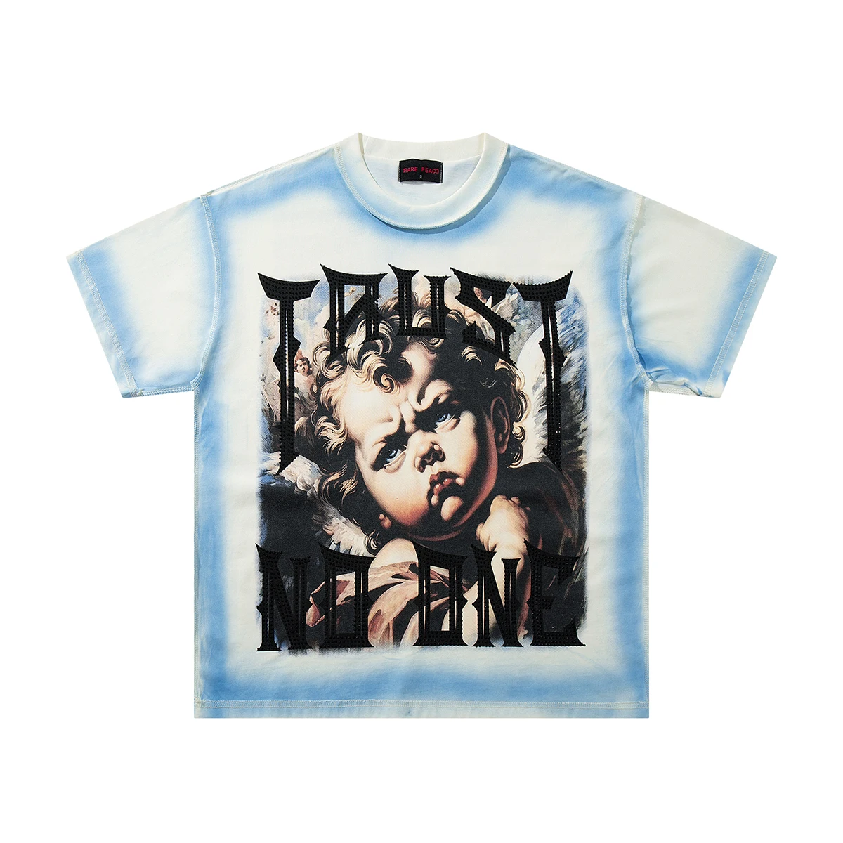 High Street Angry Child Shinning Rhinestone Short Sleeve Tshirts for Men and Women Crew Neck Cotton Diamond T-shirt Oversized