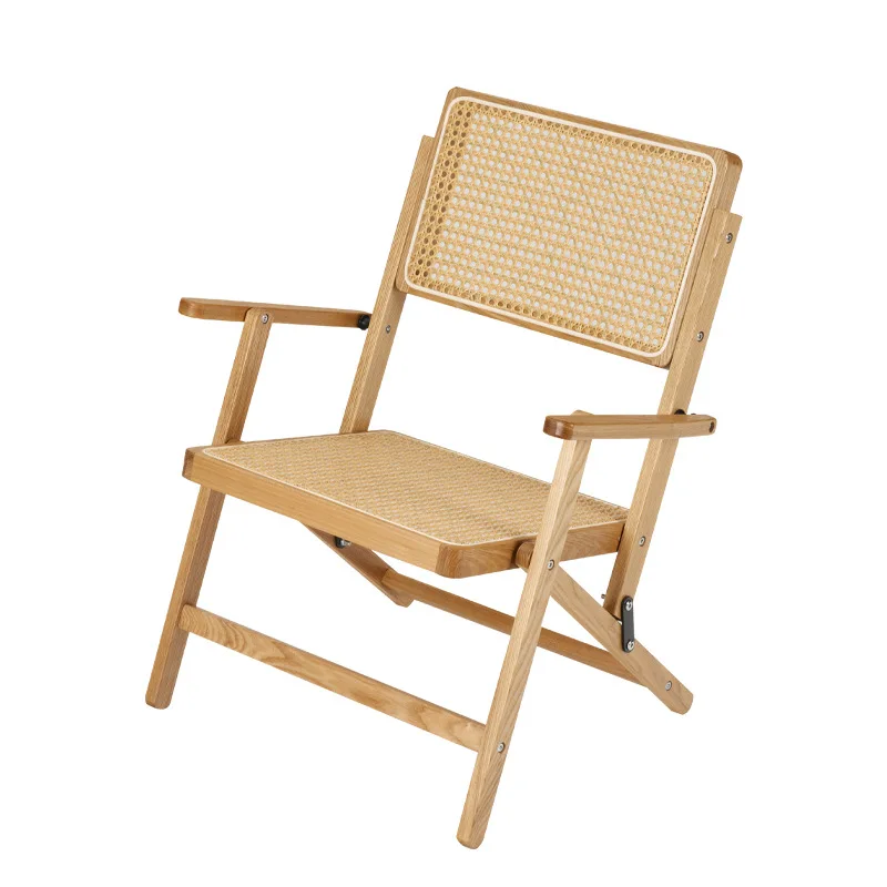 

Solid wood rattan folding chair wabi sabi single sofa recliner B & B balcony lazy armrest casual backrest