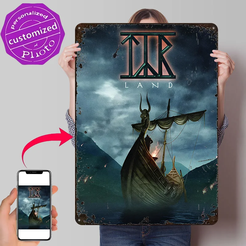 T??r Land Viking Ship 3D Texture Metal Poster Customized Wall Art Tin Sign Gift for Mancave Luxury Home Decor Items Man Cave