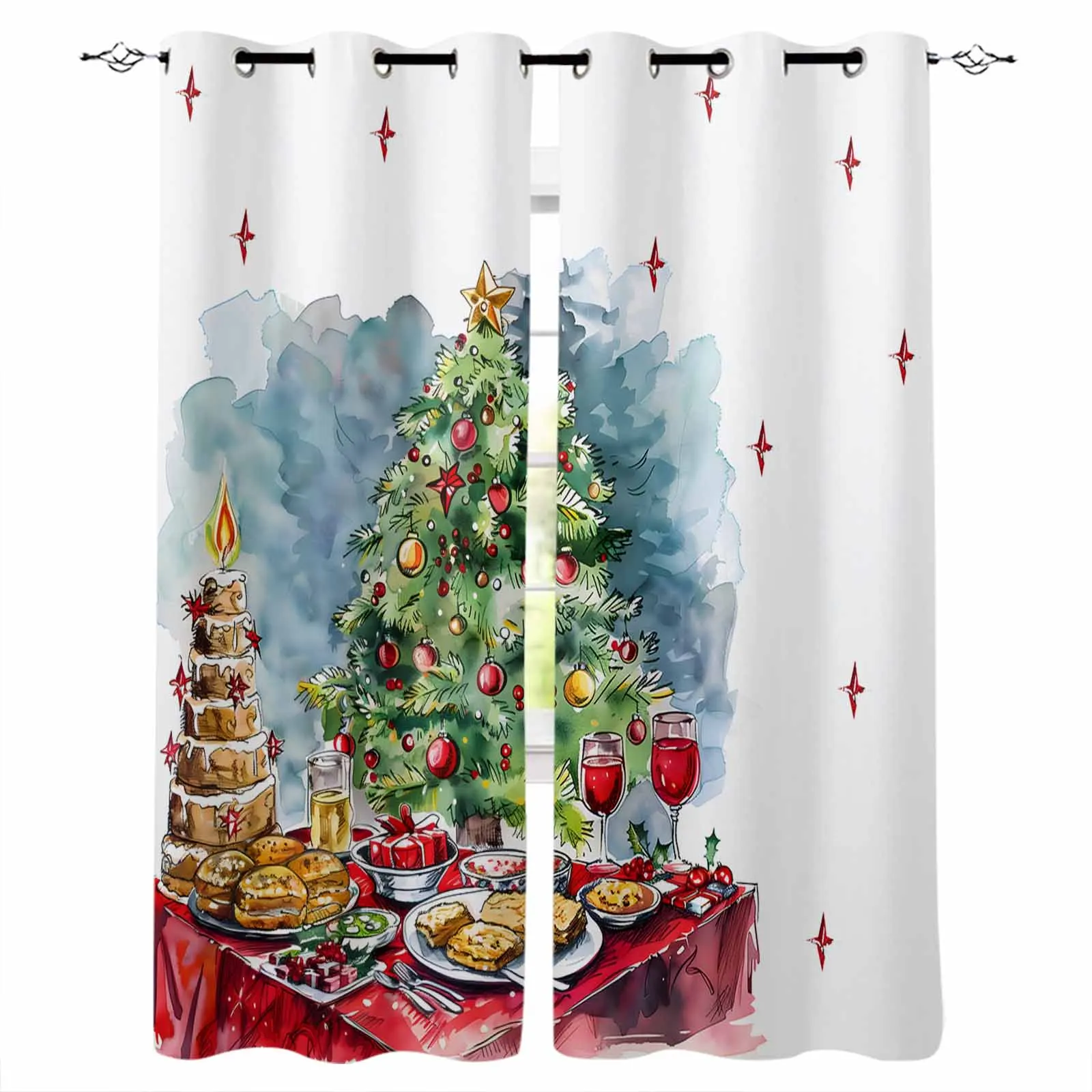 

Christmas Tree Desserts Red Wine Cake Stars Blackout Curtains For Living Room Bedroom Window Treatment Blinds Kitchen Drapes