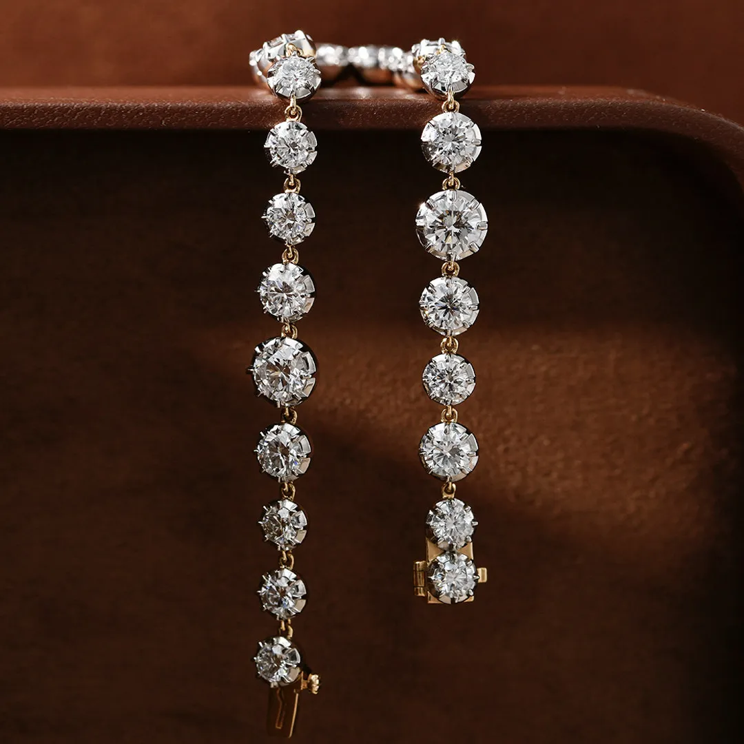 S925 Silver Plated 18K Gold Thick Plating Vintage Georgian Style Two-tone Gradient Moissanite Bracelet for Women Fine Jewelry