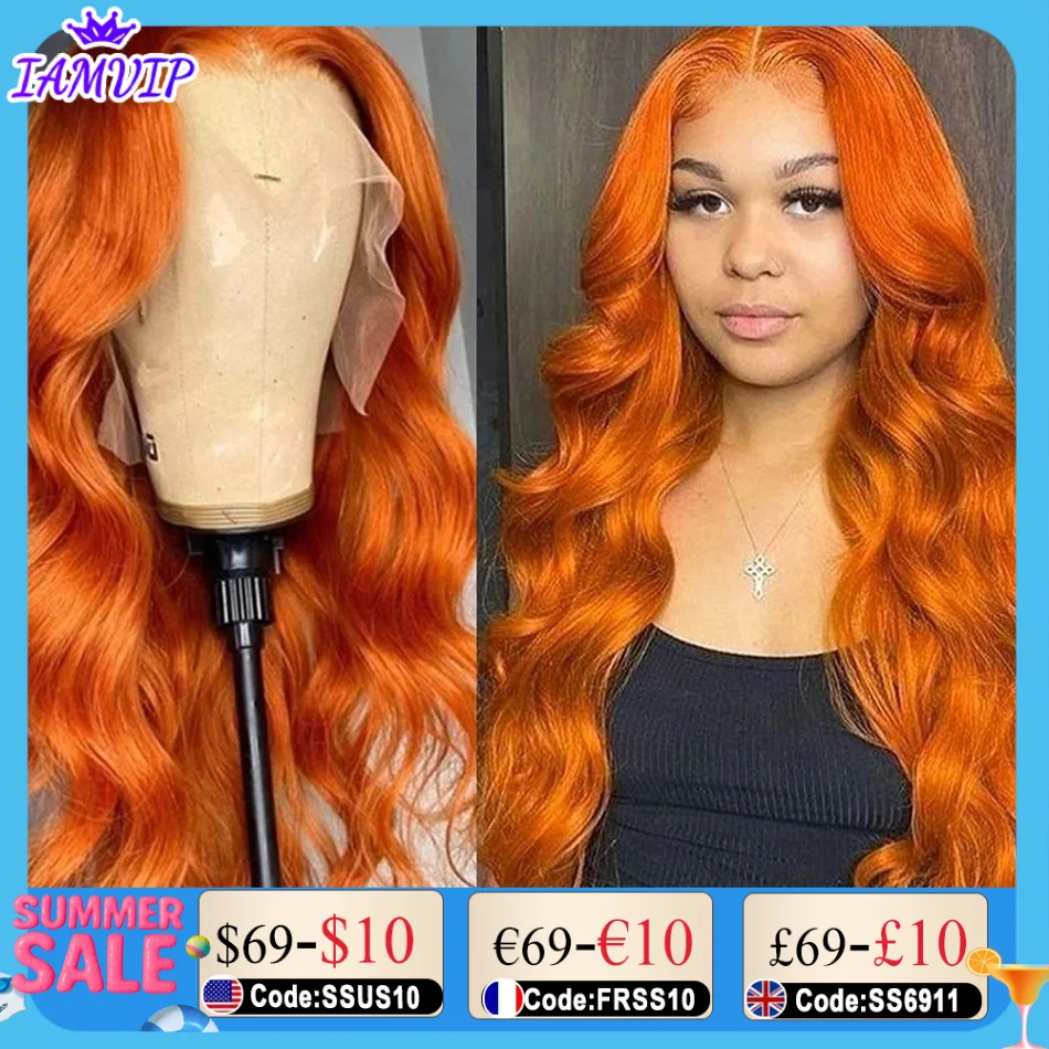 

30 40 inch 250% Body Wave 13x6 HD Lace Frontal Wig 13x4 100% Human Hair Ginger Orange Brazilian Colored Pre Plucked Glueless