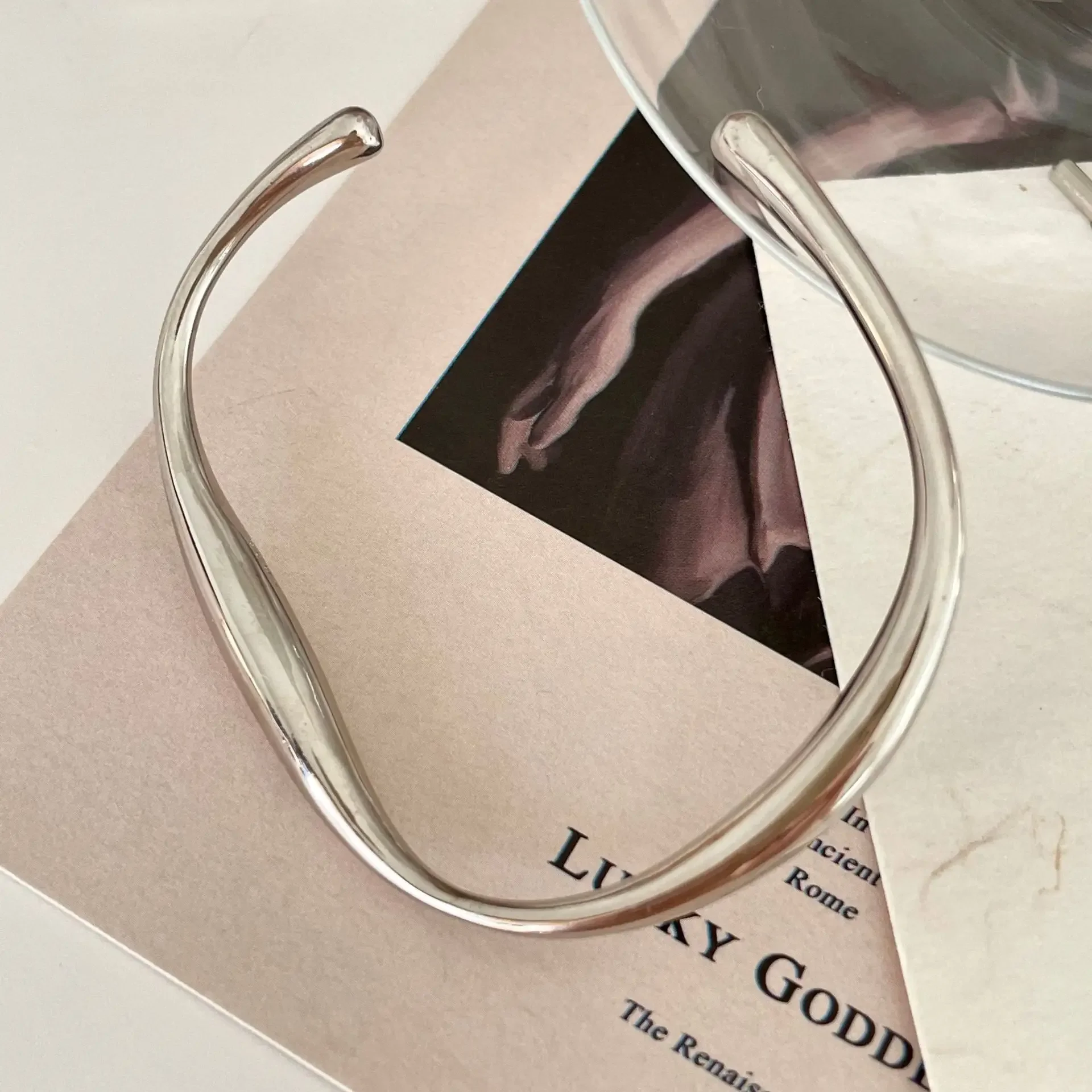 S925 Sterling Silver Minimalist Stamp Solid Cuff Bracelet Spring New Trendy Irregular Geometric Birthday Party Jewelry Gifts INS