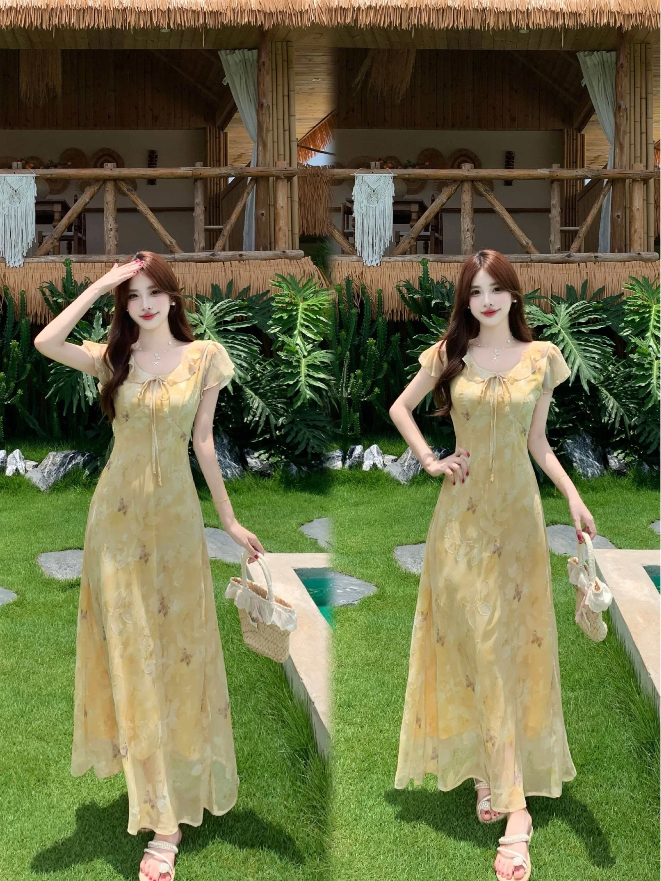 

Summer Print plus Size Dress French Style Holiday Casual Women's Long Skirt Breathable Comfortable A-Line Gown