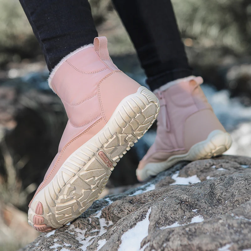 Women/Men Barefoot Snow Boots Warm Fur Shoes Non Slip Minimalist Ankle Boots Thermal Plush Shoes Comfortable for Hiking Walking