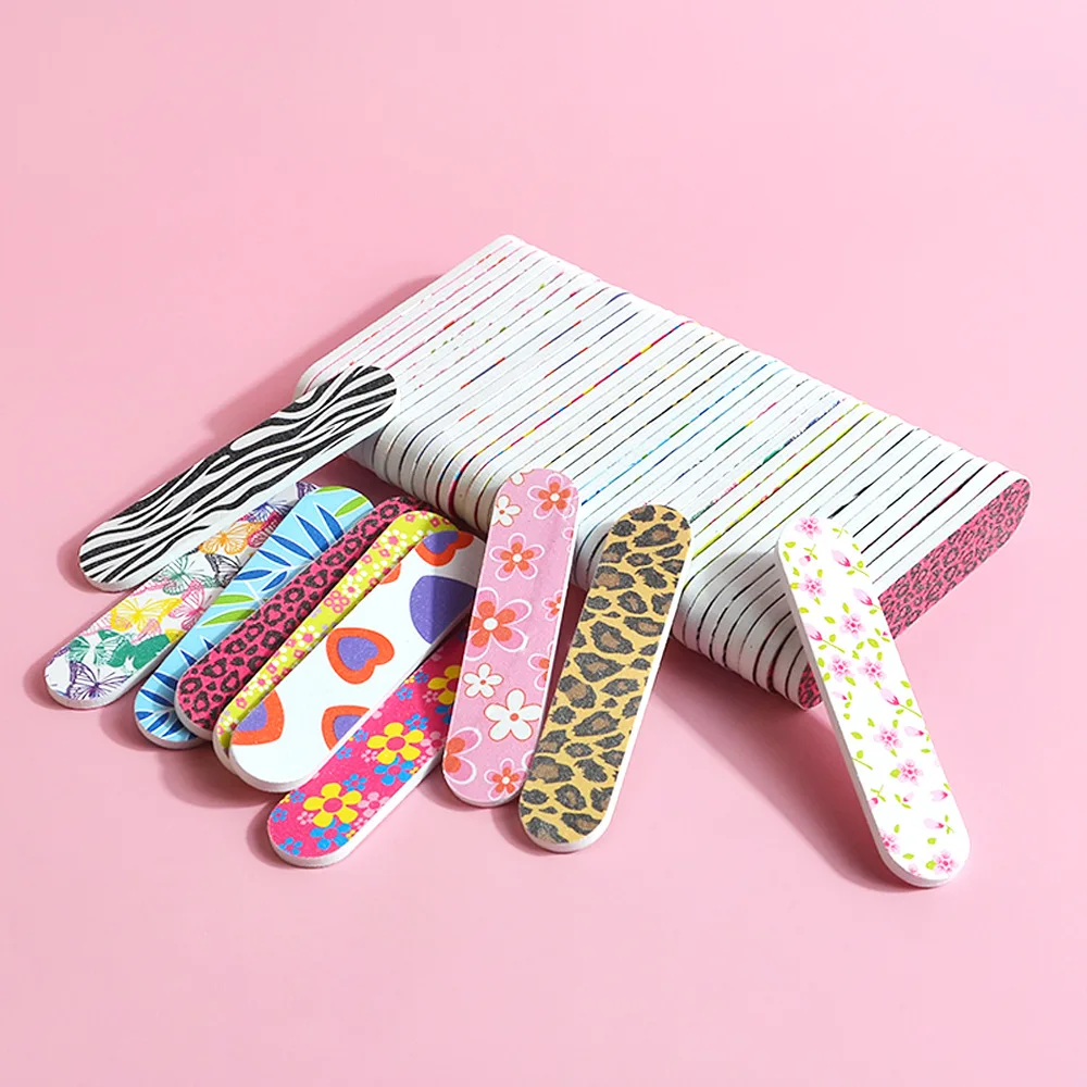 

50pcs Double-sided Printing Mixed Colors Grinding Rubbing Strips Nail Tools Nail File Sandpaper Color Pattern Mini Rubbing Strip